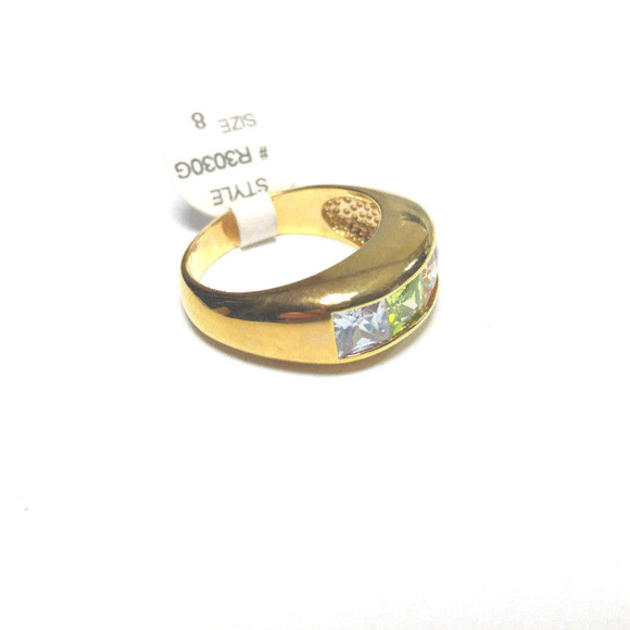 Women's Gold Rainbow CZ Ring Multicolored Stones - Picture 5 of 8